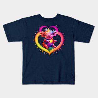 Adorable Rainbow Piglet's Heart Burst Tee Kids T-Shirt